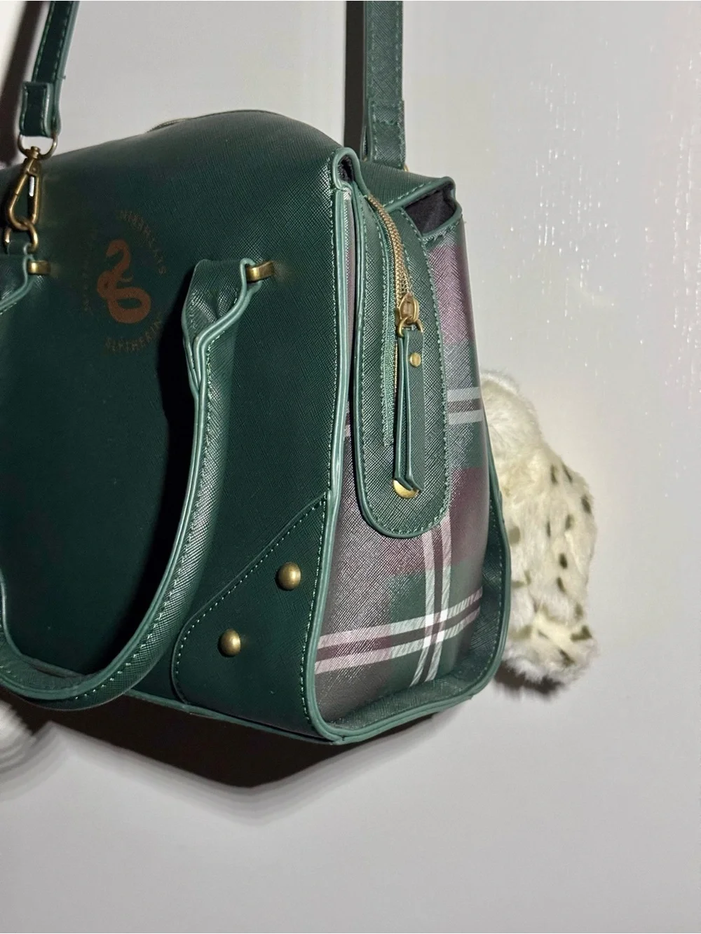 Bioworld Harry Potter Slytherin Hogwarts Green Satchel Bag w/ Plush Owl Charm